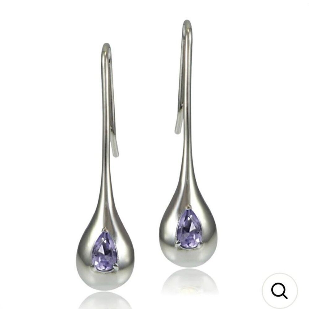 Sterling Silver Amethyst Teardrop Drop Earrings New